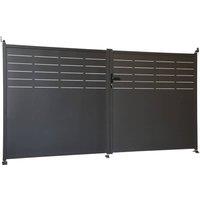 sweeek Galvanized Steel Garden Gate 2 Doors with Lock & Handle in Dark Grey
