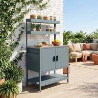 sweeek Steel outdoor kitchen 2 hanging shelves 2 doors L80cm in Grey