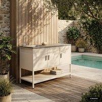 sweeek Outdoor steel kitchen with sink L120cm in Beige