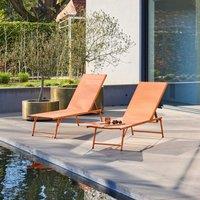 sweeek Set of 2 steel & textilene sun loungers, 4 positions in Orange