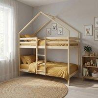 sweeek Children's bunk bed cabin natural pine 90 x 190 cm in Beige | Size: Single