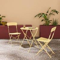 sweeek Round bistro garden table, steel, folding + 2 chairs in Yellow