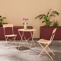 sweeek Round bistro garden table, steel, folding + 2 chairs in Pink