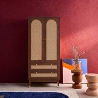 sweeek Wardrobe with 2 doors & 2 drawers, caning in Dark Brown