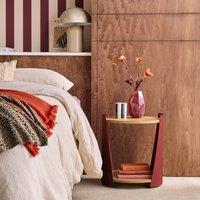 sweeek Curved metal side table or bedside table with wood decor & casters in Red