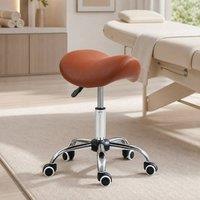 STILVORA Salon Stool Height Adjustable with Wheels Brown