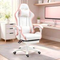 STILVORA Pink Gaming Chair with Footrest & Reclining Back in White