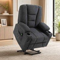 STILVORA Riser Recliner Armchair with Footrest & Cup Holders in Grey
