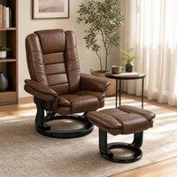 STILVORA Brown Faux Leather Recliner Armchair with Footstool