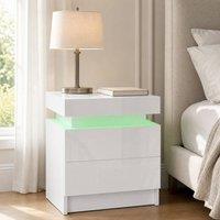 STILVORA Bedside Table with 2 Drawers & LED in White