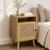 STILVORA Set of 2 Bedside Tables with Cupboard & Shelf Natural