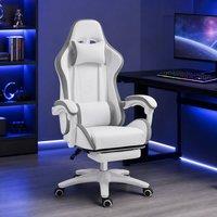STILVORA Gaming Chair with Footrest & Reclining Back in White