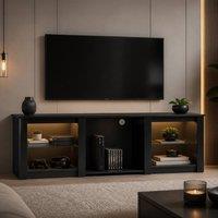 STILVORA TV Stand with LED & Storage in Black