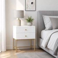 STILVORA Bedside Table with 2 Drawers & Metal Legs in White