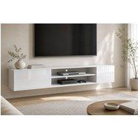 STILVORA Wall Mounted TV Stand with 2 Doors & Open Shelves White