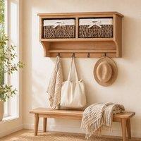 STILVORA Wall Shelf with Hooks & 2 Baskets Brown