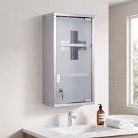 STILVORA Medicine Cabinet with 2 Shelves & Lockable Glass Door in Silver