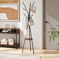 STILVORA Coat Rack with 9 Hooks & Shelf Brown in Black