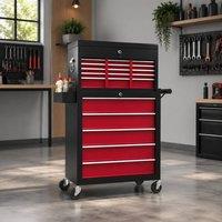 STILVORA 14 Drawer Tool Storage Chest with Wheels & Pegboard in Red