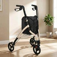 STILVORA 3 Wheel Rollator Walker with Storage Pouch Gold