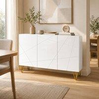 STILVORA White Sideboard with Shelves & Metal Legs