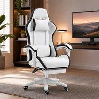STILVORA Gaming Chair with Footrest & Reclining Back in White