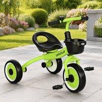 STILVORA Children's Tricycle with Adjustable Seat, Basket & Bell in Green