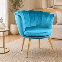 Genesis Flora Velvet Accent Chair Petal Back Plush Upholstered Modern Chair in Teal | Size: 1 Seater