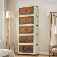London Boutique 5-Tier Stackable Plastic Wardrobe Organizer Clothes Storage Box in Cream