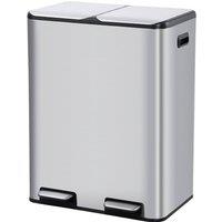 London Boutique Kitchen Recycling Bin 60L Stainless Steel Pedal Trash Can Soft-Close in Silver