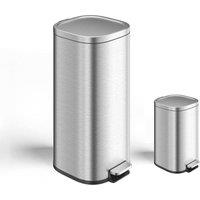 London Boutique 30L &6L Stainless Steel Kitchen Trash Can Set Step Pedal Recycling Bin in Silver