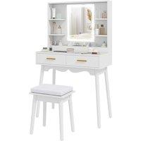FORGEVIO Dressing Table with LED Lighted Mirror & Cushioned Stool White | Size: 0.6m2