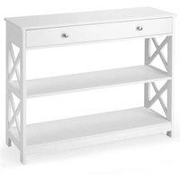 FORGEVIO Console Table 3-Tier with Drawer & Storage in White | Size: 0.6m2