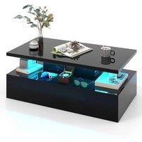 FORGEVIO 2 Tier Coffee Table with 20 Color LED Lights in Black | Size: 0.6m2