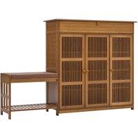 KORVIXA 2 IN 1 Combo Shoe Cabinet & Linen Seat Bench Stool in Brown | Size: 100 cm x 100 cm