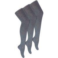 Sock Snob Girl's 3 Pack Plain Soft Breathable Cotton School Tights in Grey | Size: 11-12 Years