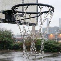 EONLION Basketball Nets 3mm 12 Loops Steel Chain Basketball Net in Silver | Size: 0-12 m