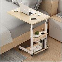 Living and Home Height Adjustable Mobile Table Overbed Desk with Wheels in Beige