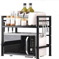 YnysTec 2 Tier Expandable Microwave oven Rack Stand Storage Holder Kitchen in Black | Size: 40 cm