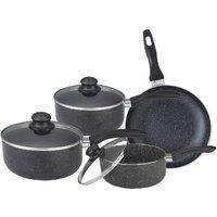 BARGAINS-GALORE 7pc Aluminium Non Stick Cookware Set Includes A Saucepan & Frying Pan in Black