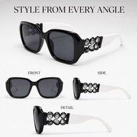 BluCore Oversized Square Sunglasses, with Rhinestone Decorne Decor in Black