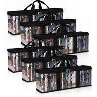EONLION 6PCS DVD Storage Boxes - Sturdy Handle Portable Organizer in Black | Size: 500mm