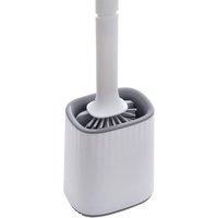 NESTLUNE Soft Silicone Bristle Toilet Brush & Holder Bathroom in White | Size: 100 cm x 15 cm