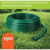 NESTLUNE 15m Reinforced Garden Hose Pipe Kit Tap Connector Spray in Green | Size: 10kg