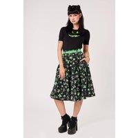Hell Bunny Women's Millie Black Halloween Print Cotton Circle Midi Skirt