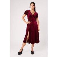 Hell Bunny Women's Medusa Burgundy Velvet Snake Floral Embroidered V Neck Midi Dress | Size: XL