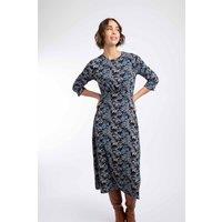Weird Fish Women's Felicity Printed Jersey Midi Dress in Blue | Size: 16