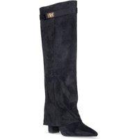 Truffle Collection Women's Knee High Boots Folded Down Pointed Toe Block Heels Shoes in Black | Size: 4