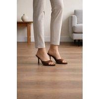Truffle Collection Women's Heeled Mules Slip On Polyurethane Kitten Heel Summer Shoes in Chocolate | Size: 6