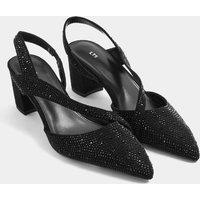Long Tall Sally Women's Diamante Asymmetric Slingback Heels In Standard Fit in Black | Size: 9